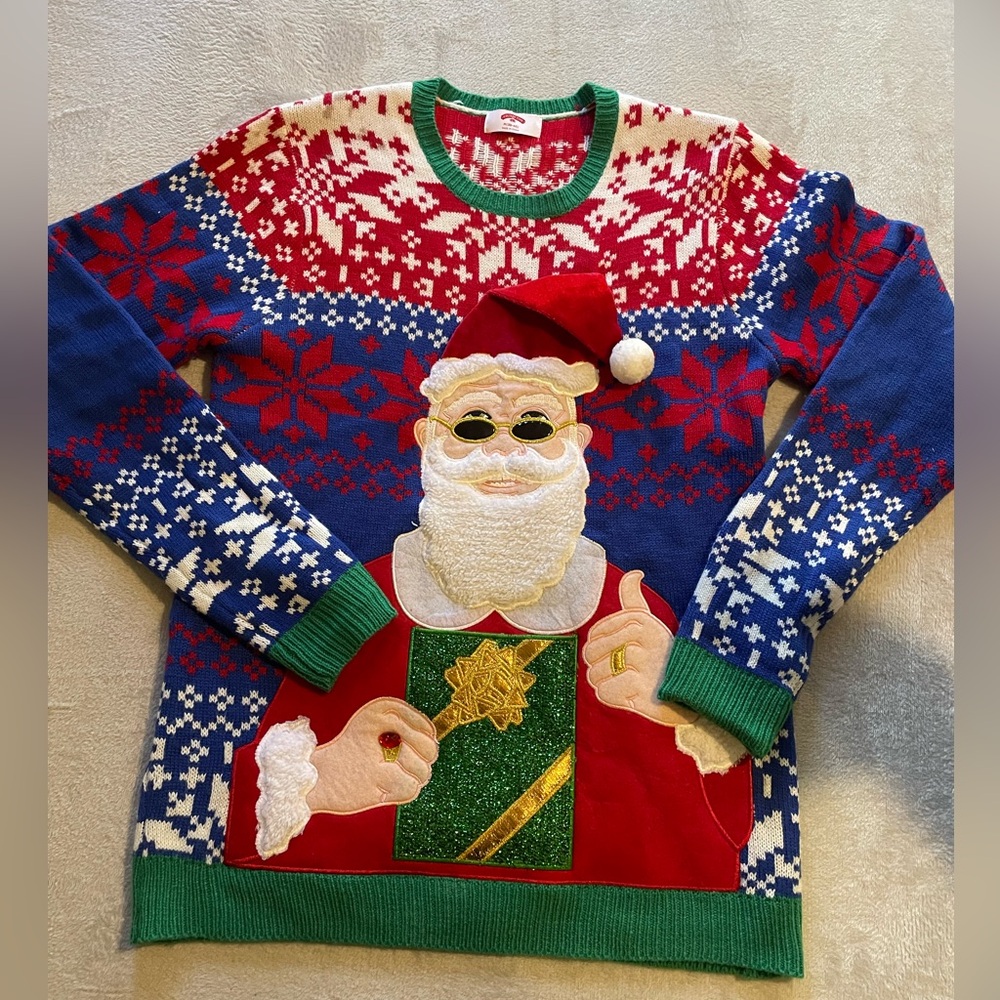 Holiday Time Ugly Atrocious Christmas Sweater Crew Neck Mens Medium